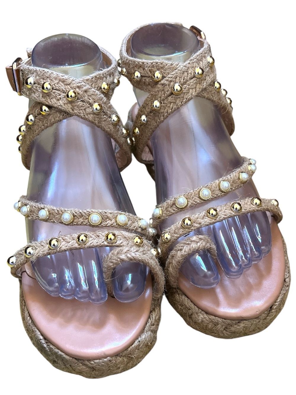 Bakers "Yenny" Espadrille Platform Sandals Studded Pearl Boho Resort Size 7